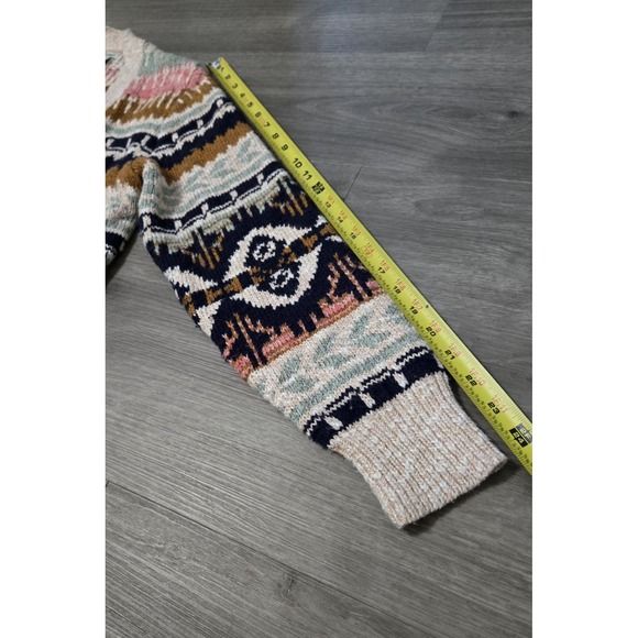 LL Bean Womens Fair Isle Cotton Ragg Open Front Cardigan Size M Chunky Winter - Picture 11 of 11